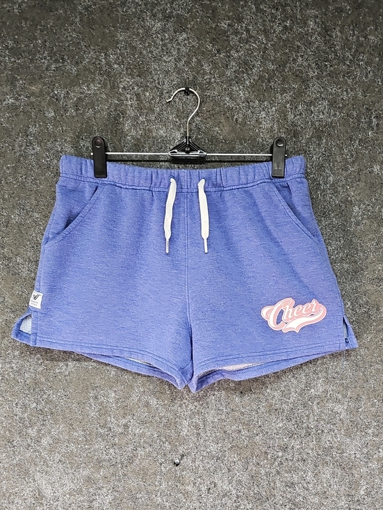 Varsity Pants - Varsity Spirit Knit Graphic Cheer Shorts, Fleece Lined, Blue Pink, Size Medium